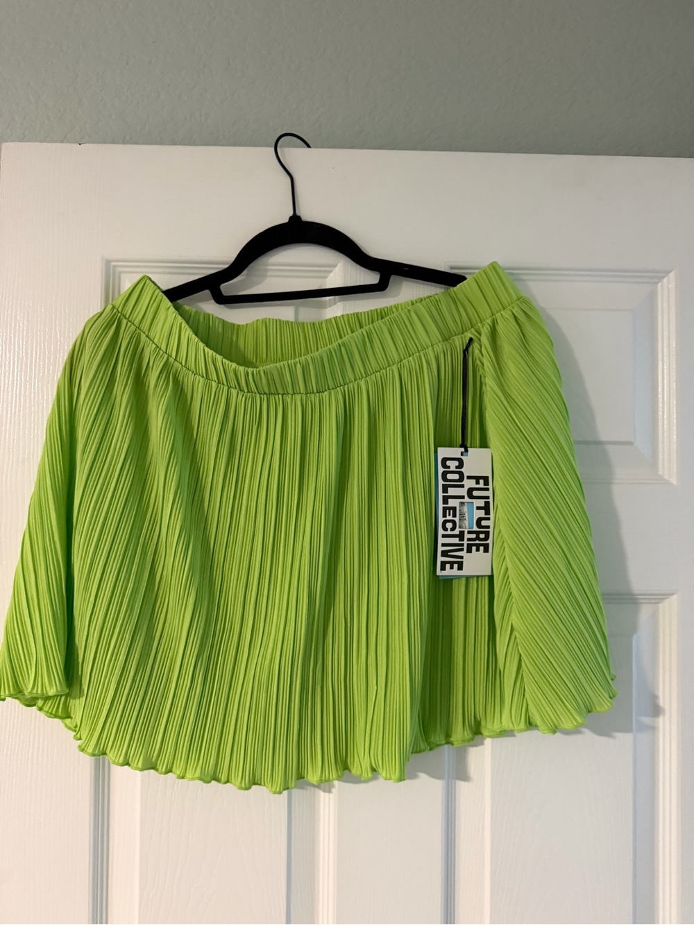 Future Collective Neon Green Pleated Skater Skirt